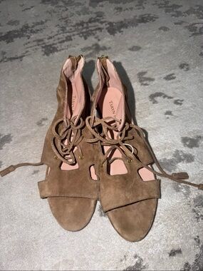 Taryn Rose Brown Suede Lace-Up Sandals
